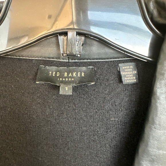 Ted Baker NWOT Black Asymmetric Zip Leather-Trim Wool Jacket - Picture 7 of 16